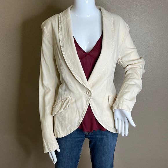 -Creamy&Dreamy- Free People Linen-Blend Blazer - Picture 1 of 6